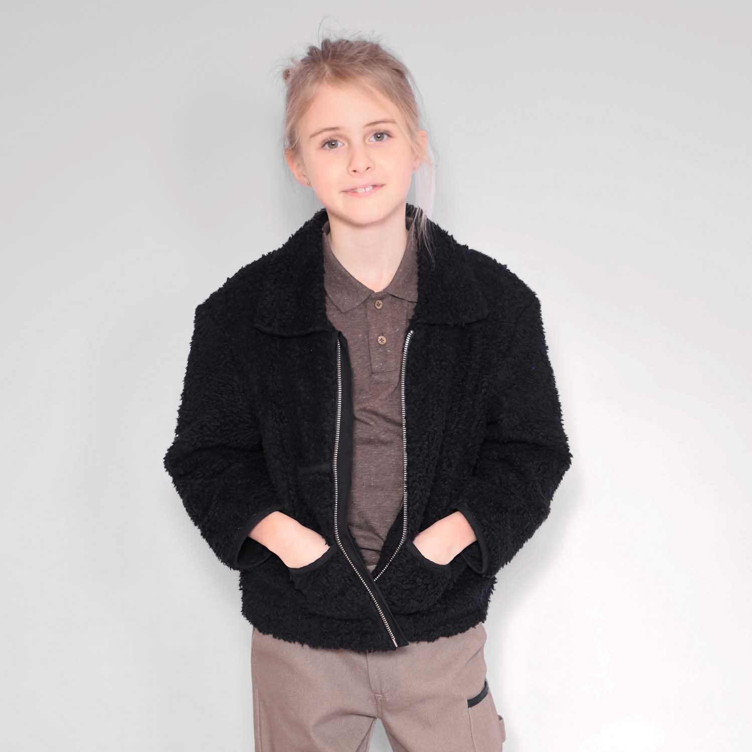 Infantium Victoria Jacke Kunstfell schwarz Bio-Baumwolle Teddy