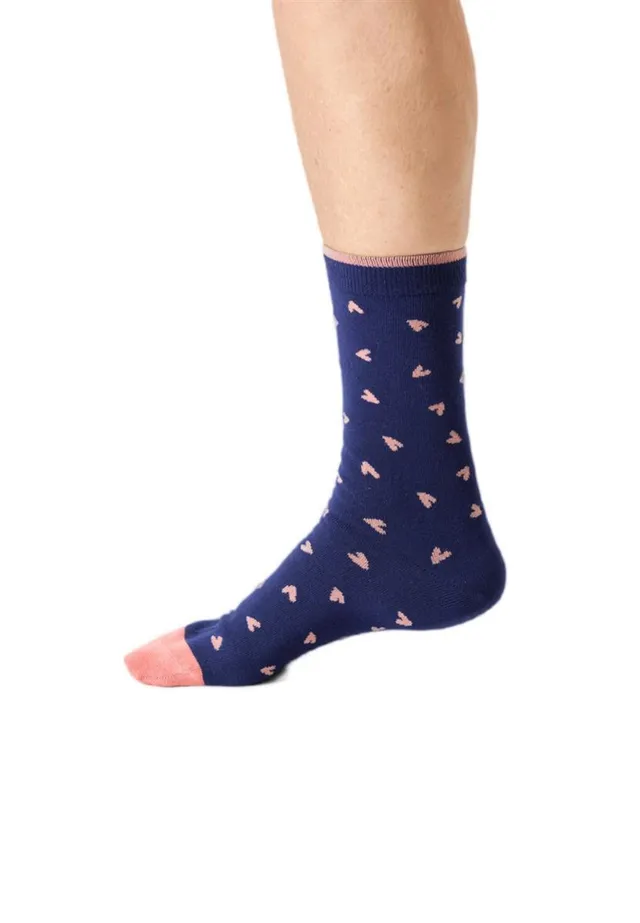 marlowe nature Ditsy Bamboo Crew Socks midnight blue hearts 37-41