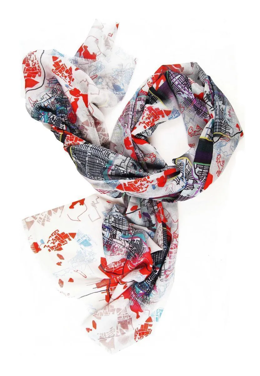 marlowe nature Schal 70x180 weiß/rot/blau Wolle Seide